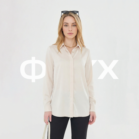 ФNYX Women’s Classic Satin Shirt – Long Sleeve Cream Blouse