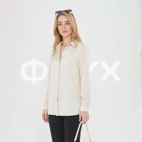 ФNYX Women’s Classic Satin Shirt – Long Sleeve Cream Blouse