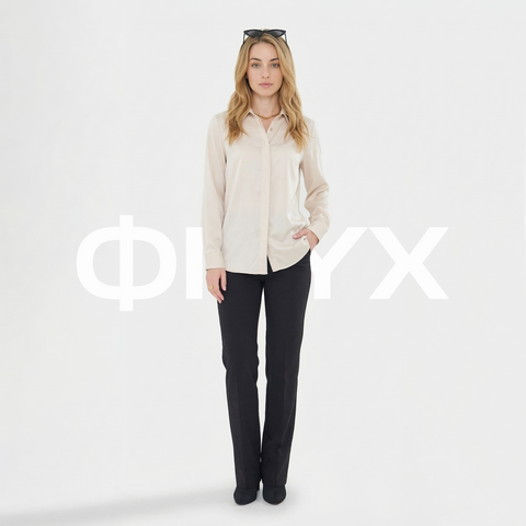 ФNYX Women’s Classic Satin Shirt – Long Sleeve Cream Blouse