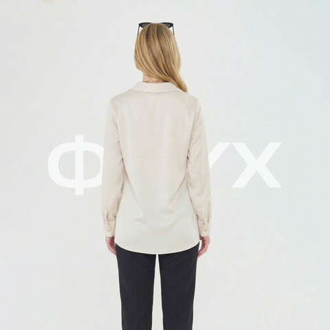 ФNYX Women’s Classic Satin Shirt – Long Sleeve Cream Blouse