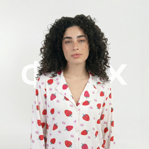 ФNYX Damen-Pyjama-Set S–XL – Rosa Erdbeermuster, Knopfleiste 