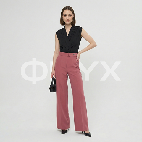 ФNYX Damen-Hose mit Schnallendetail und weitem Bein – Palazzo-Hose mit hohem Bund (Kirschrot)
