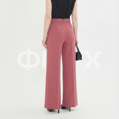 ФNYX Damen-Hose mit Schnallendetail und weitem Bein – Palazzo-Hose mit hohem Bund (Kirschrot)