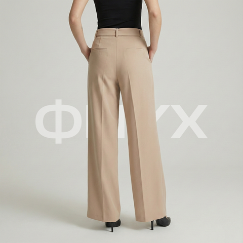 ФNYX Damen-Hose mit Schnallendetail und weitem Bein – Palazzo-Hose mit hohem Bund (Beige)