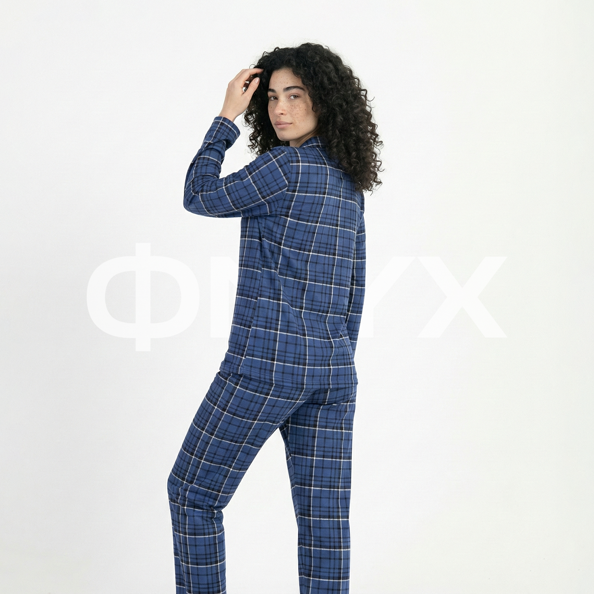 ФNYX Women’s Pajama Set S–XL – Blue Plaid Button-Up Sleepwear