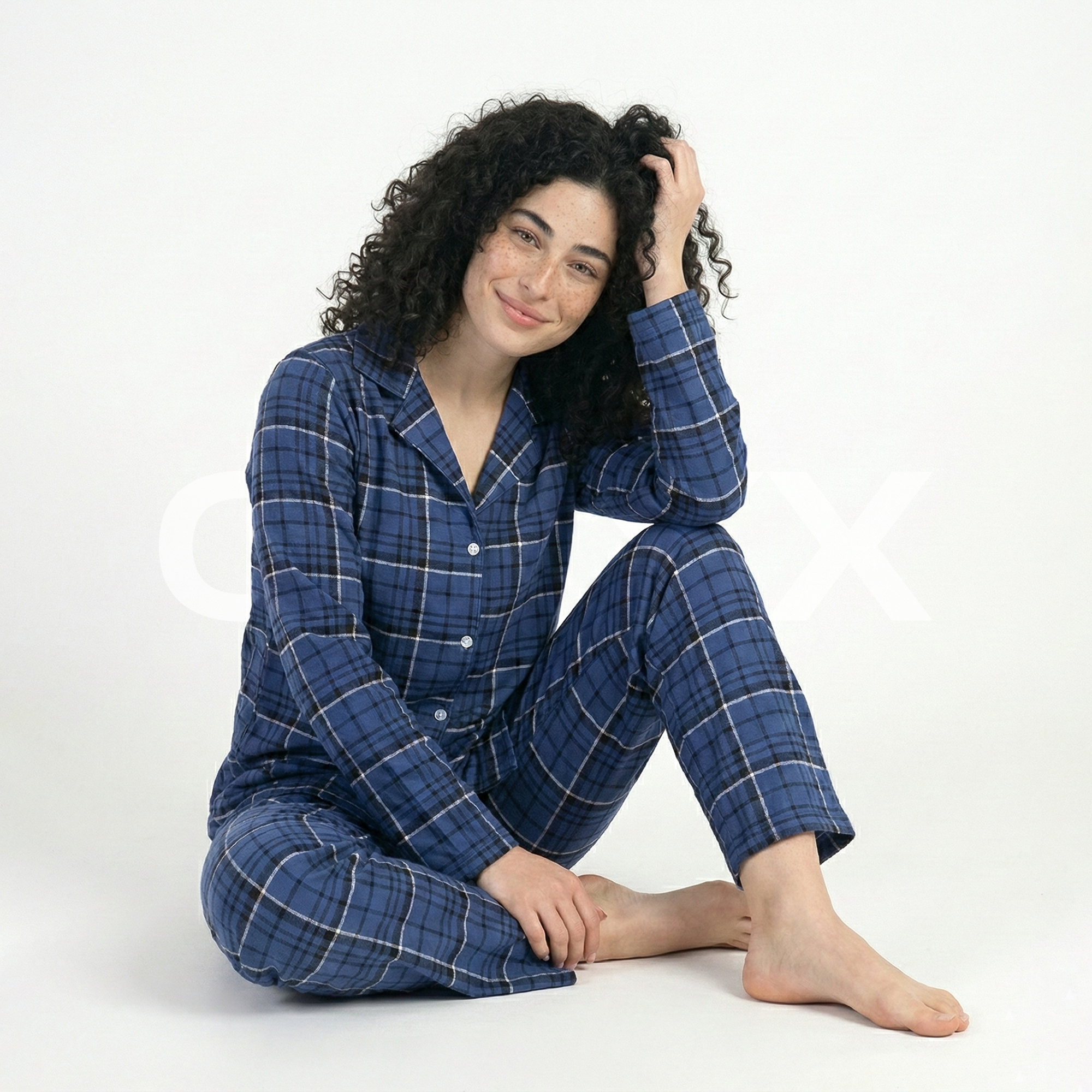 ФNYX Women’s Pajama Set S–XL – Blue Plaid Button-Up Sleepwear