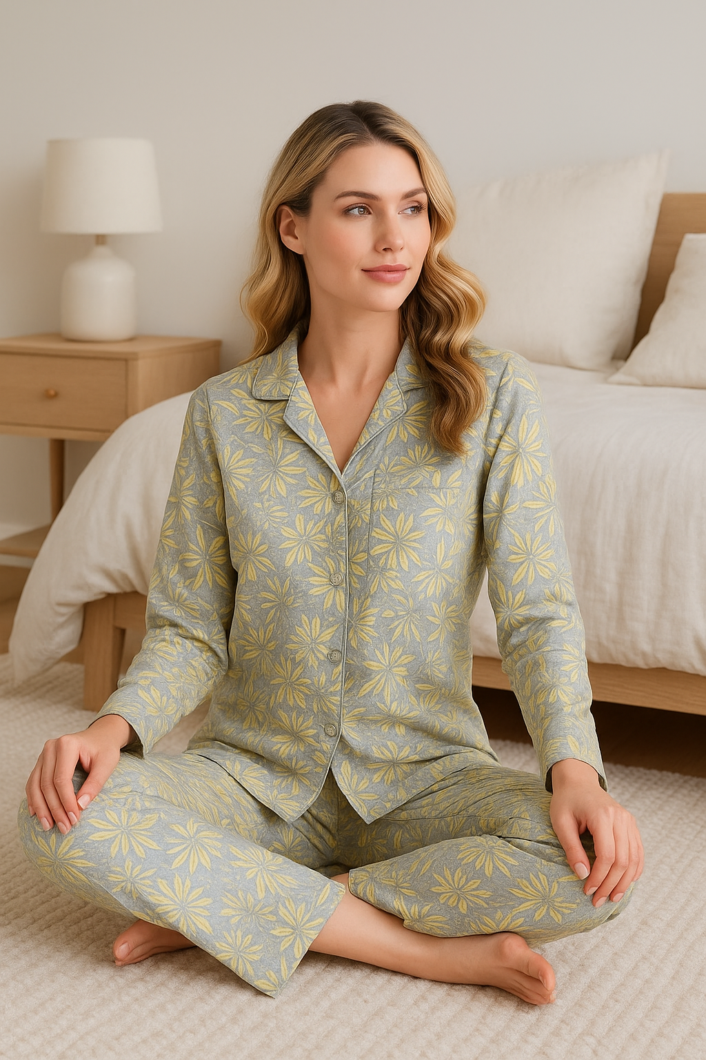 Women's Botanical Print Cotton Pajama Set – Onyx Sleepwear