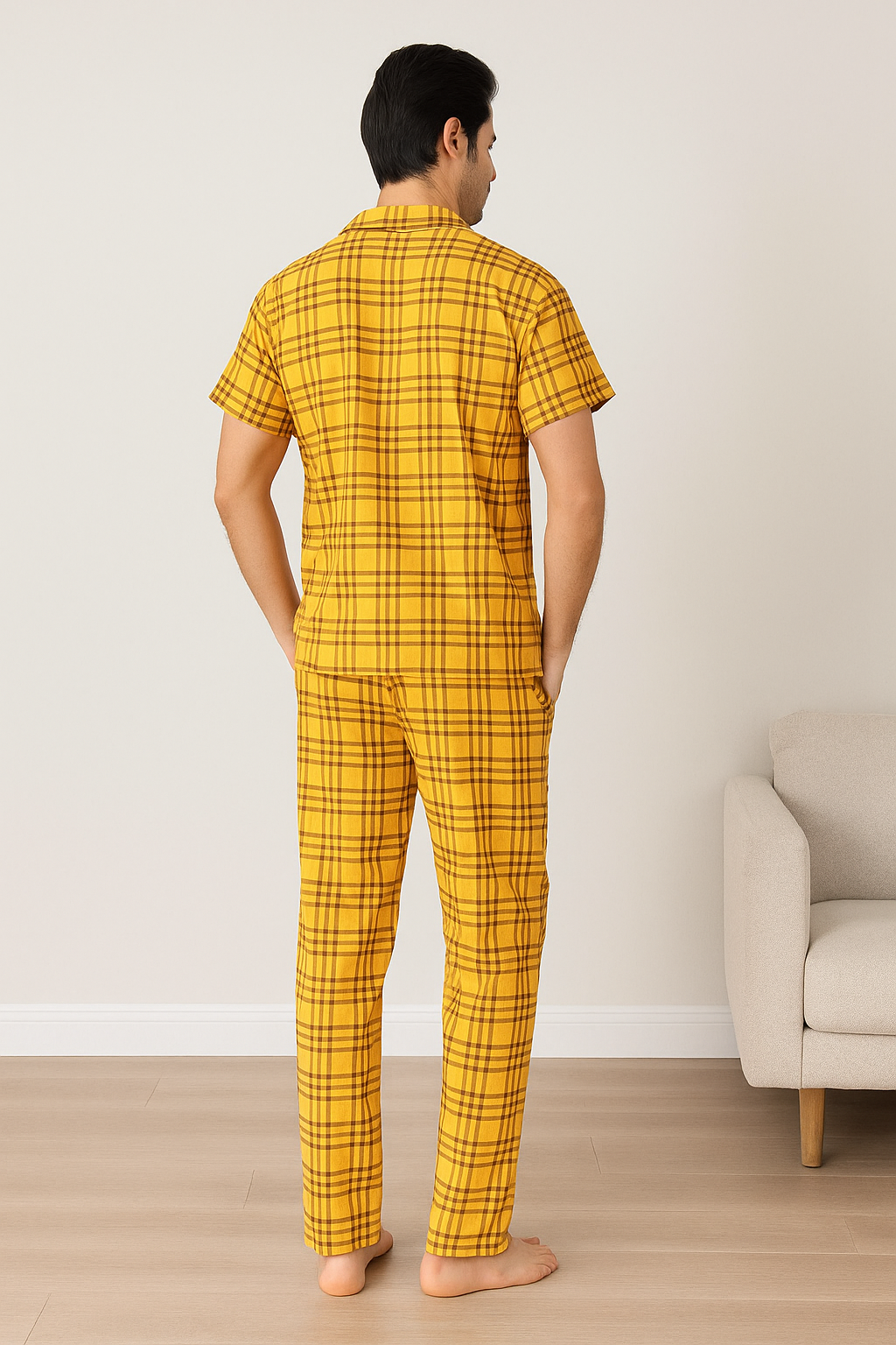 ONYX Men’s Premium Yellow Checkered Loungewear Set – Dokuma Plantinium