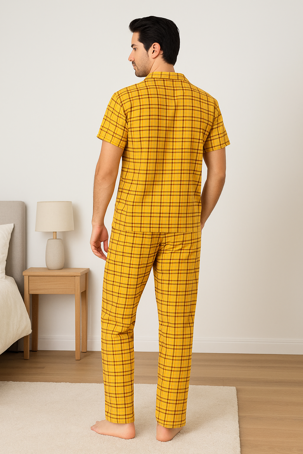 ONYX Men’s Premium Yellow Checkered Loungewear Set – Dokuma Plantinium