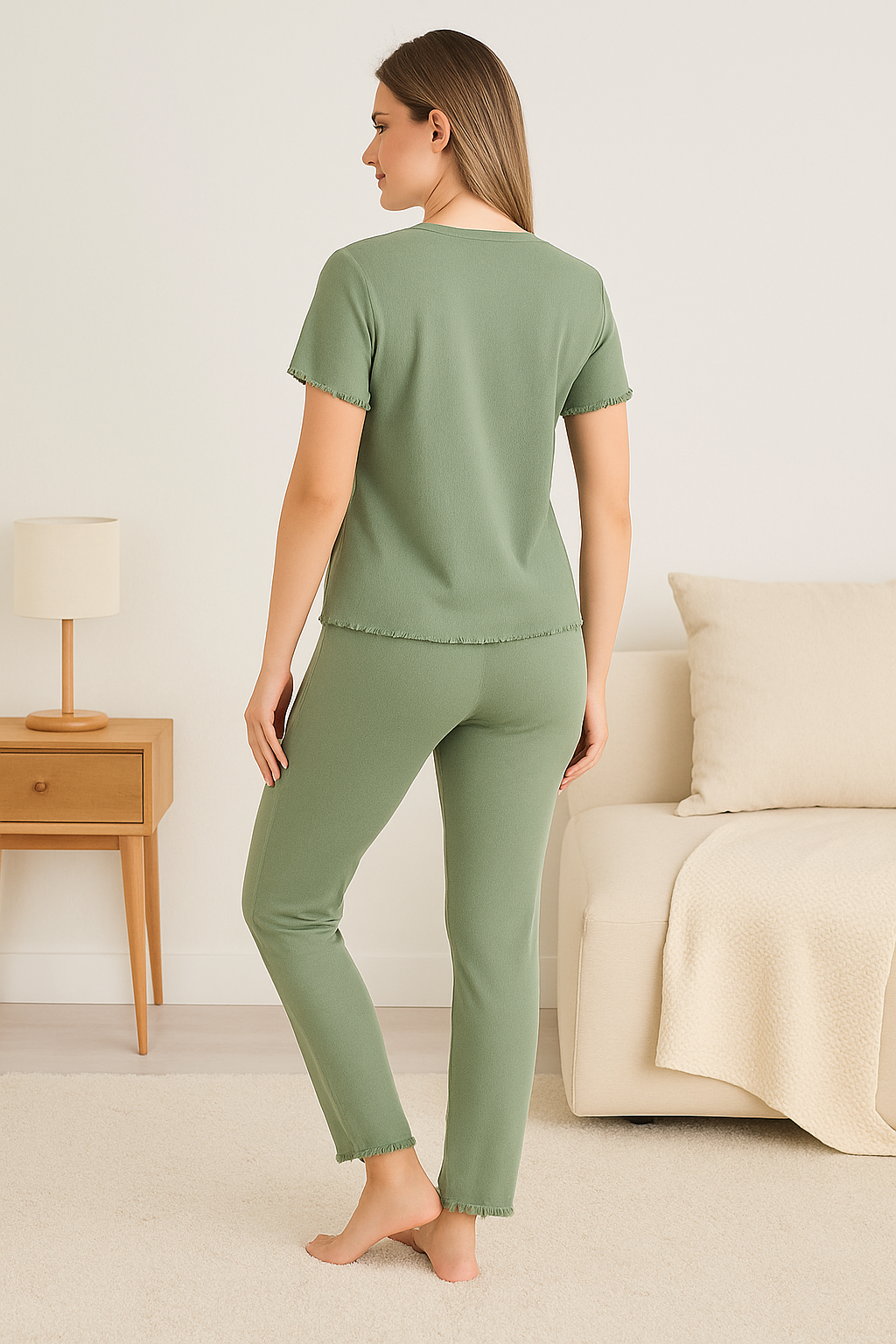 Women’s Sage Green Ribbed Loungewear Set – Onyx Sleepwear