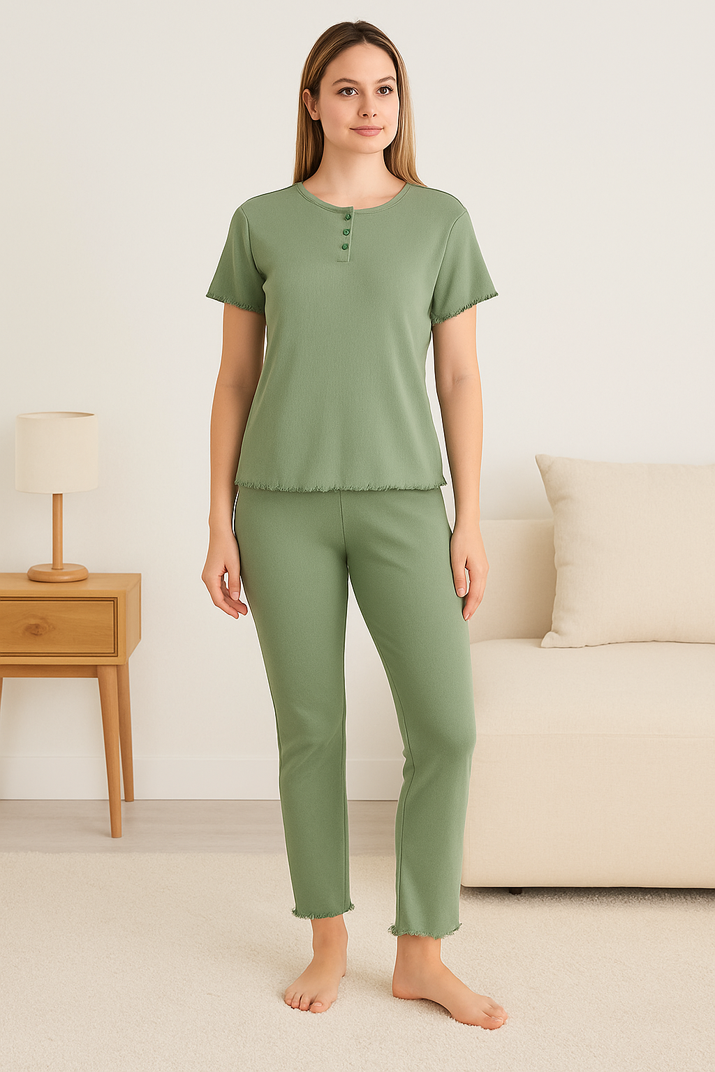 Women’s Sage Green Ribbed Loungewear Set – Onyx Sleepwear