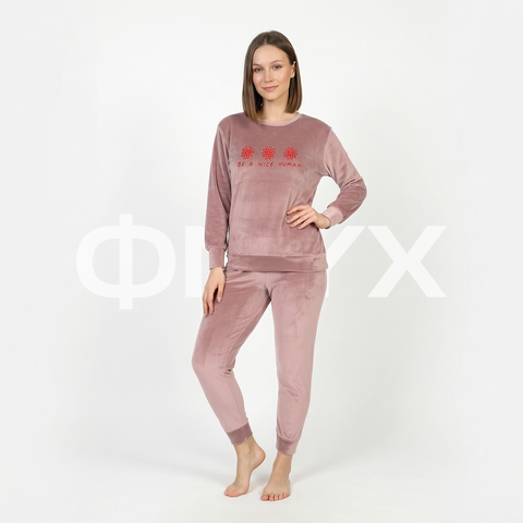 ФNYX Damen-Samtpyjama-Set S–XL – Marineblaues Langarm-Loungewear-Set 