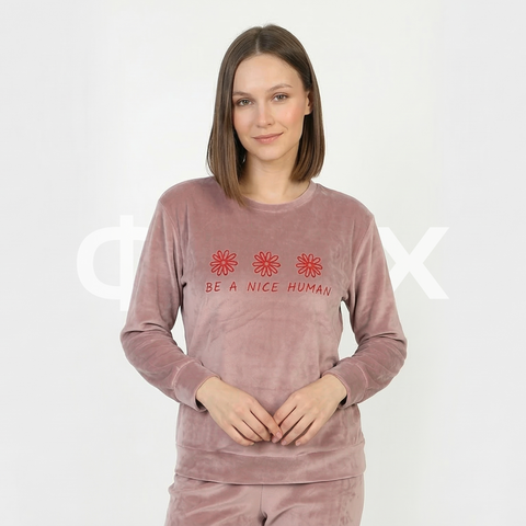 ФNYX Damen-Samtpyjama-Set S–XL – Marineblaues Langarm-Loungewear-Set 