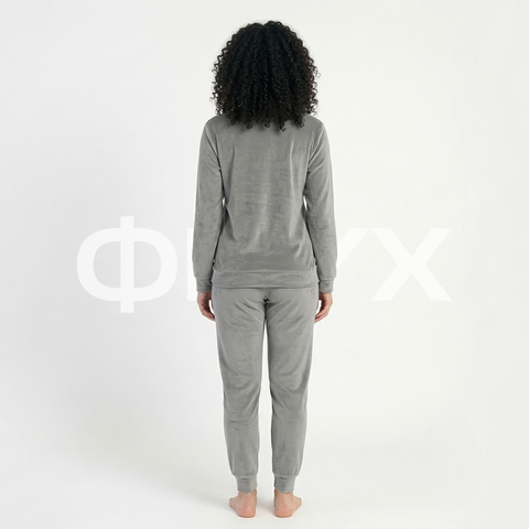 ФNYX Damen-Samtpyjama-Set S–XL – Marineblaues Langarm-Loungewear-Set 