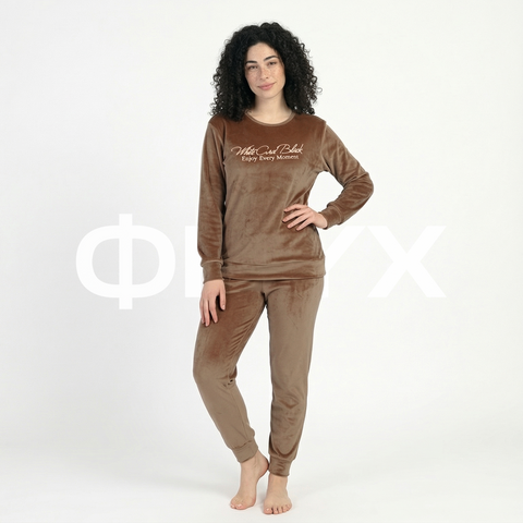 ФNYX Damen-Samtpyjama-Set S–XL – Marineblaues Langarm-Loungewear-Set 