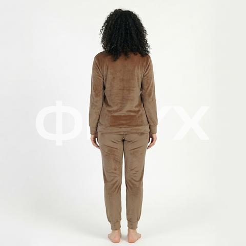 ФNYX Damen-Samtpyjama-Set S–XL – Marineblaues Langarm-Loungewear-Set 