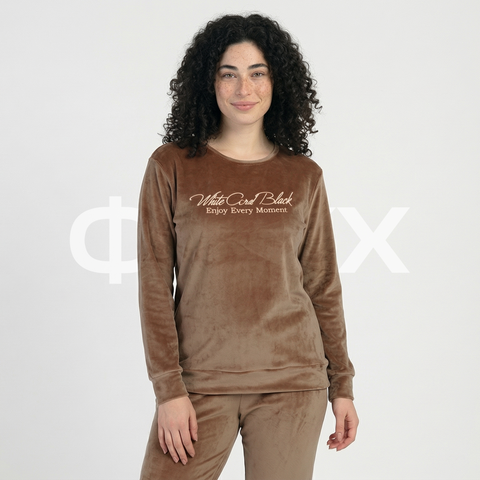 ФNYX Damen-Samtpyjama-Set S–XL – Marineblaues Langarm-Loungewear-Set 