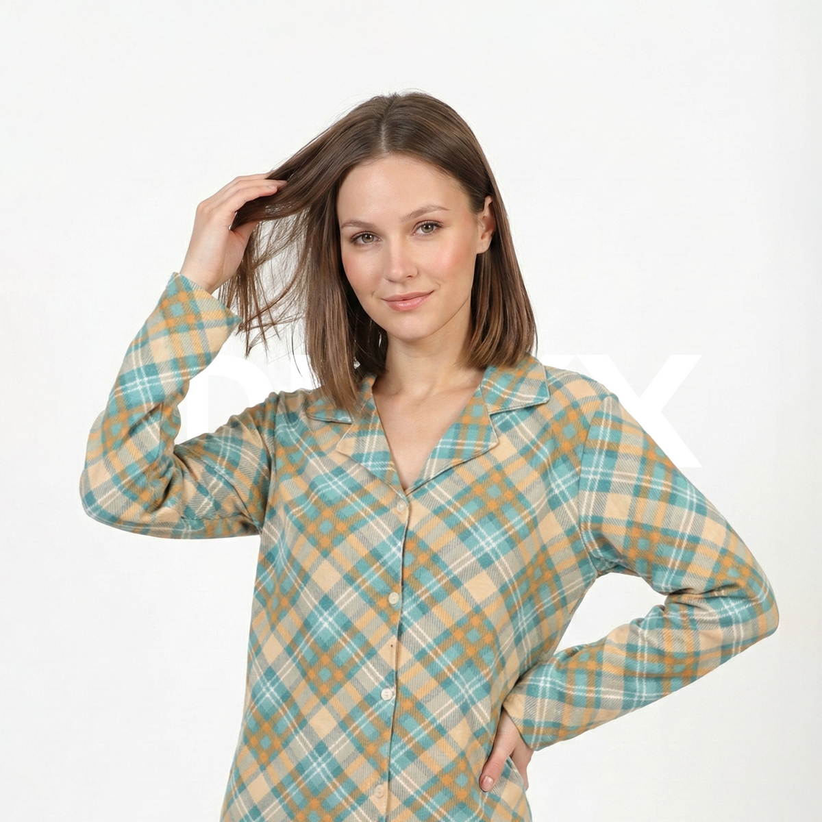 ФNYX Damen-Pyjama-Set mit Karomuster, Größen S–XL – Langarm-Loungewear-Set mit Knopfleiste 