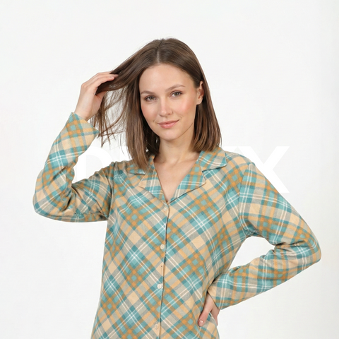 ФNYX Damen-Pyjama-Set mit Karomuster, Größen S–XL – Langarm-Loungewear-Set mit Knopfleiste 