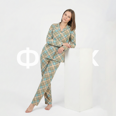 ФNYX Damen-Pyjama-Set mit Karomuster, Größen S–XL – Langarm-Loungewear-Set mit Knopfleiste 