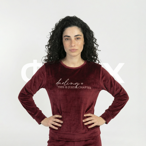 ФNYX Damen-Samtpyjama-Set S–XL – Burgunderrotes Langarm-Loungewear-Set 