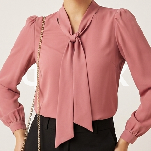 ФNYX Damenbluse mit gerafften Ärmeln und Schalkragen – Langarm (Altrosa)