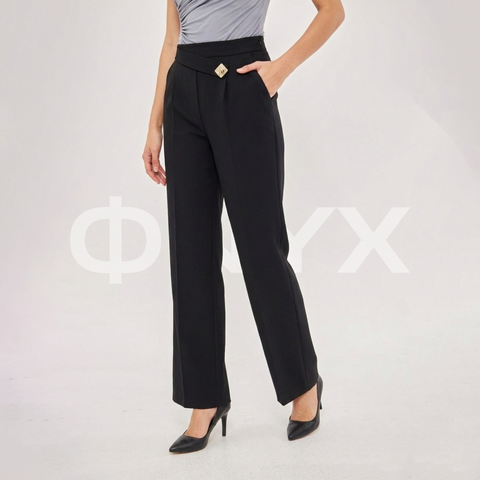 ФNYX Women’s Square Button Wide-Leg Pants – High-Waist Black Trousers