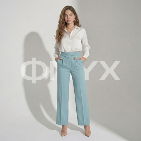 ФNYX Women’s Wide-Leg Button Detail Pants – High-Waist Trousers