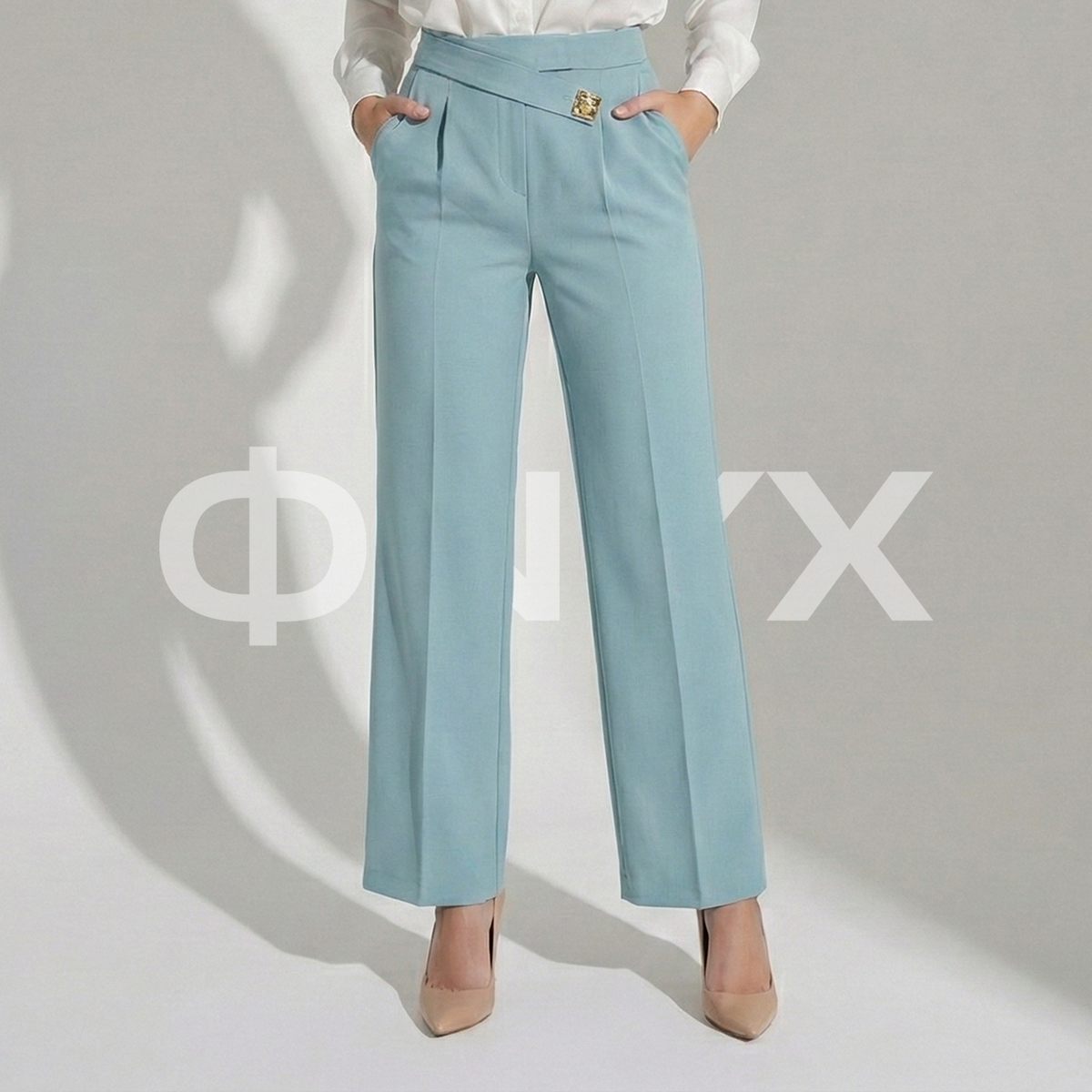 ФNYX Women’s Wide-Leg Button Detail Pants – High-Waist Trousers