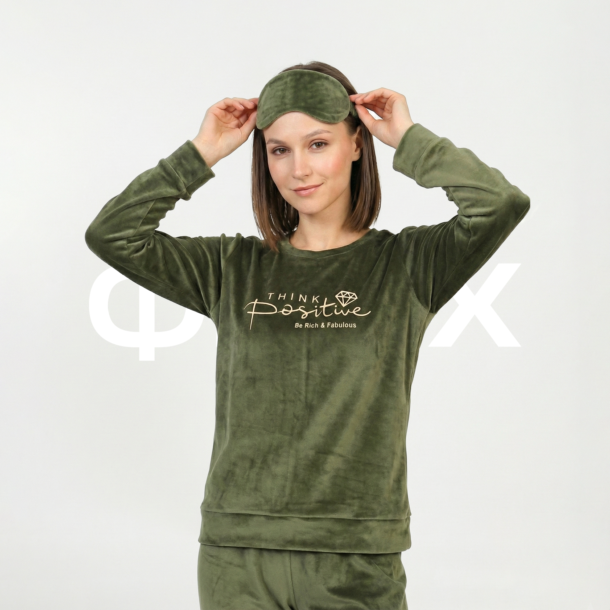 ФNYX Women’s Velvet Loungewear Set M–XXL – Olive Green French Velvet Two-Piece Suit