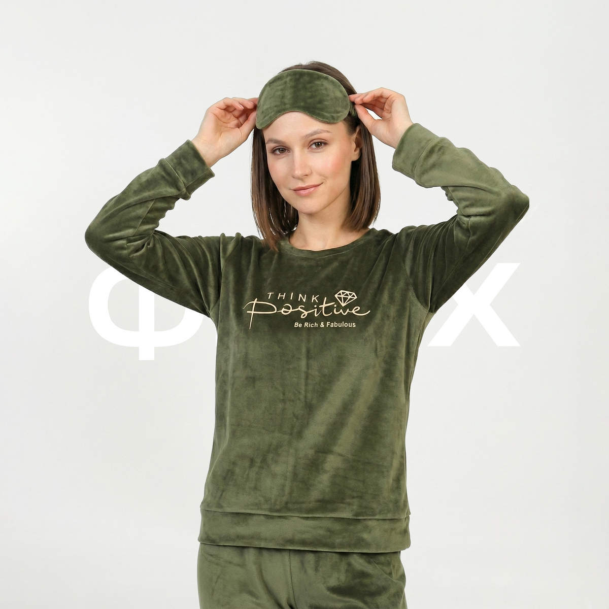 ФNYX Damen-Loungewear-Set aus Samt, Größen M–XXL – Olivgrüner zweiteiliger Anzug aus französischem Samt 