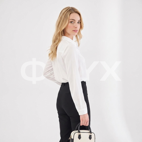 ФNYX Women’s Classic Satin Shirt – Long Sleeve Ecru White Blouse