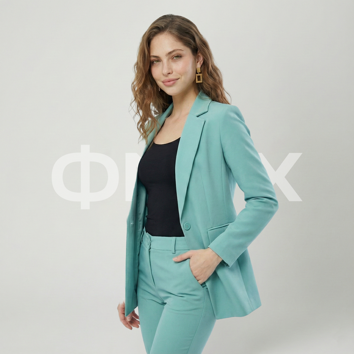 ФNYX Damen-Klassiker-Ein-Knopf-Anzugset – Taillierter Blazer &amp; schmal geschnittene Hose (Mintgrün)