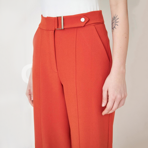 ФNYX Damen-Hose mit Schnallendetail und weitem Bein – Palazzo-Hose mit hohem Bund (Ziegelrot)