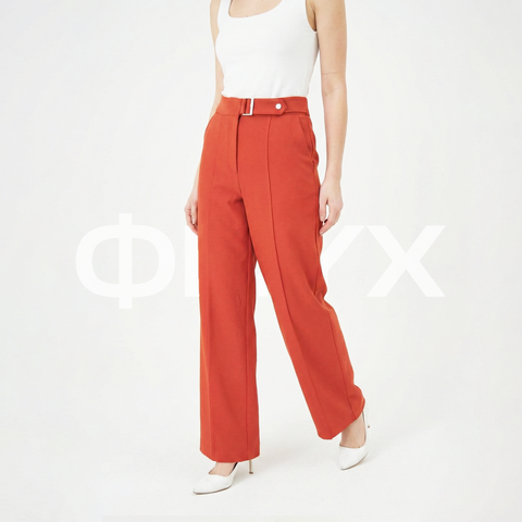 ФNYX Damen-Hose mit Schnallendetail und weitem Bein – Palazzo-Hose mit hohem Bund (Ziegelrot)