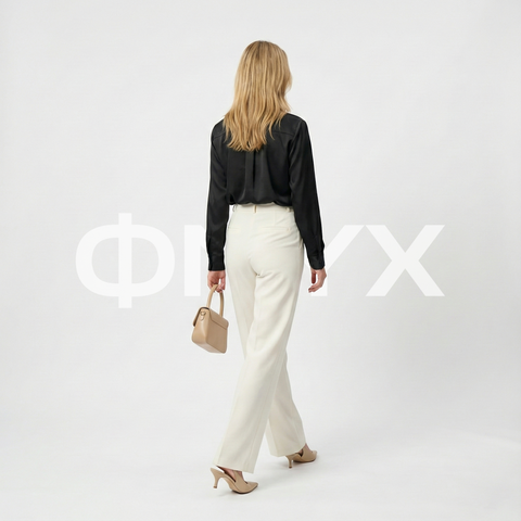 ФNYX Damen-Satinbluse im klassischen Stil – Langärmlige Bluse mit Knopfleiste (Schwarz)