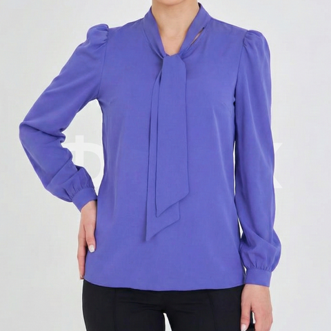 ФNYX Damenhemd mit asymmetrischen Falten – Langärmliges Hemd mit Knopfleiste (Lilla Viola)