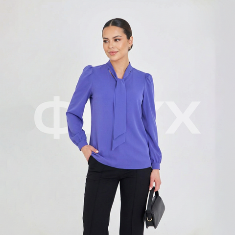 ФNYX Damenhemd mit asymmetrischen Falten – Langärmliges Hemd mit Knopfleiste (Lilla Viola)