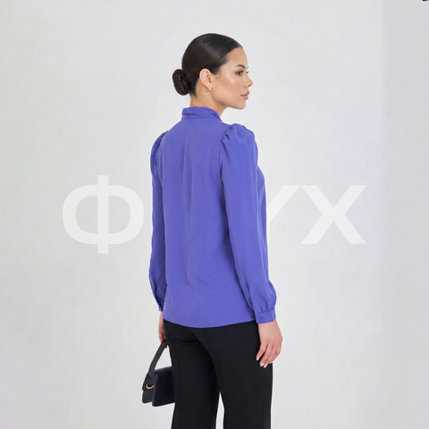 ФNYX Damenhemd mit asymmetrischen Falten – Langärmliges Hemd mit Knopfleiste (Lilla Viola)