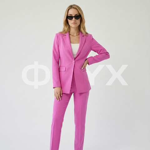 ФNYX Damen-Klassiker-Ein-Knopf-Anzugset – Taillierter Blazer &amp; schmal geschnittene Hose (Fuchsia-Pink)