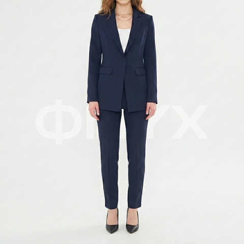 ФNYX Damen-Klassiker-Ein-Knopf-Anzugset – Taillierter Blazer &amp; High-Waist-Hose (Marineblau)