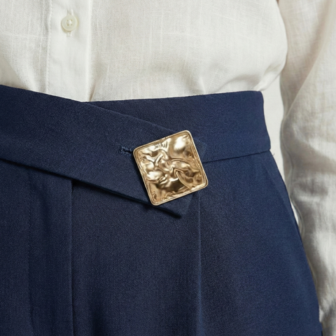 ФNYX Women’s Wide-Leg Button Detail Pants – High-Waist Navy Blue Trousers