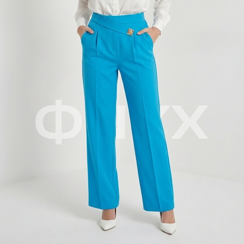 ФNYX Women’s Wide-Leg Button Detail Pants – High-Waist Navy Blue Trousers