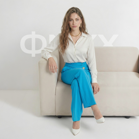 ФNYX Women’s Wide-Leg Button Detail Pants – High-Waist Navy Blue Trousers