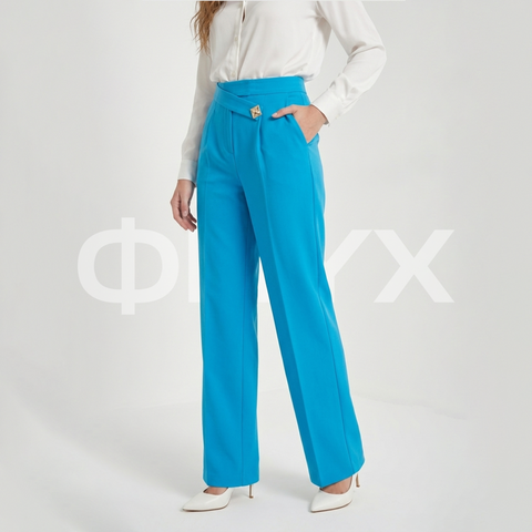 ФNYX Women’s Wide-Leg Button Detail Pants – High-Waist Navy Blue Trousers