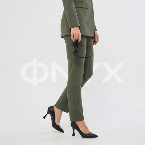 ФNYX Damen-Klassiker-Ein-Knopf-Anzugset – Taillierter Blazer &amp; schmal geschnittene Hose (Khaki)