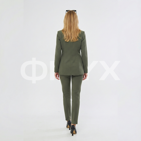 ФNYX Damen-Klassiker-Ein-Knopf-Anzugset – Taillierter Blazer &amp; schmal geschnittene Hose (Khaki)