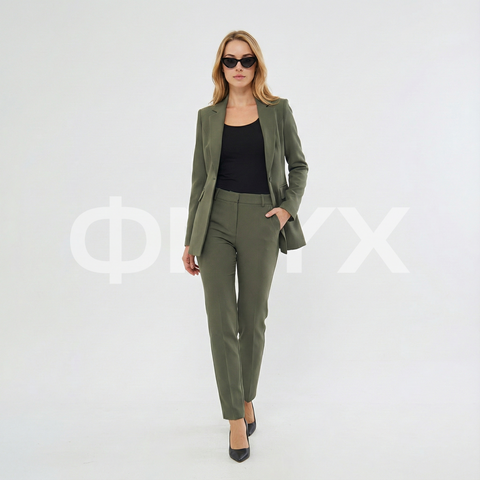 ФNYX Damen-Klassiker-Ein-Knopf-Anzugset – Taillierter Blazer &amp; schmal geschnittene Hose (Khaki)