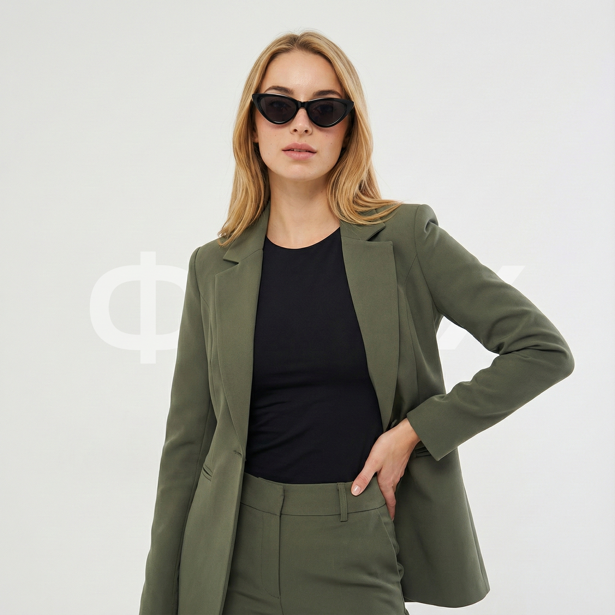 ФNYX Damen-Klassiker-Ein-Knopf-Anzugset – Taillierter Blazer &amp; schmal geschnittene Hose (Khaki)