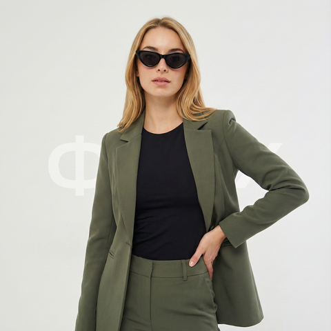 ФNYX Damen-Klassiker-Ein-Knopf-Anzugset – Taillierter Blazer &amp; schmal geschnittene Hose (Khaki)
